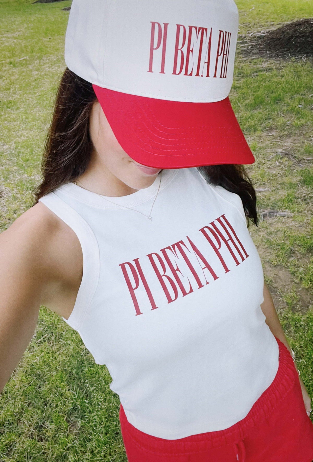 Alpha Chi Red and Natural Baseball Cap