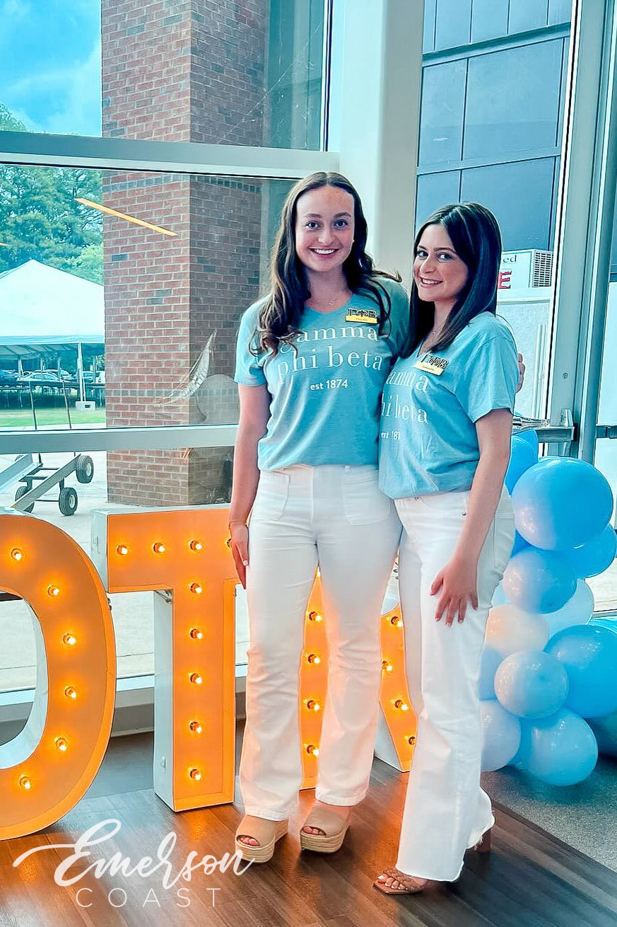 Gamma Phi Beta Clemson University Light Blue Recruitment Vneck