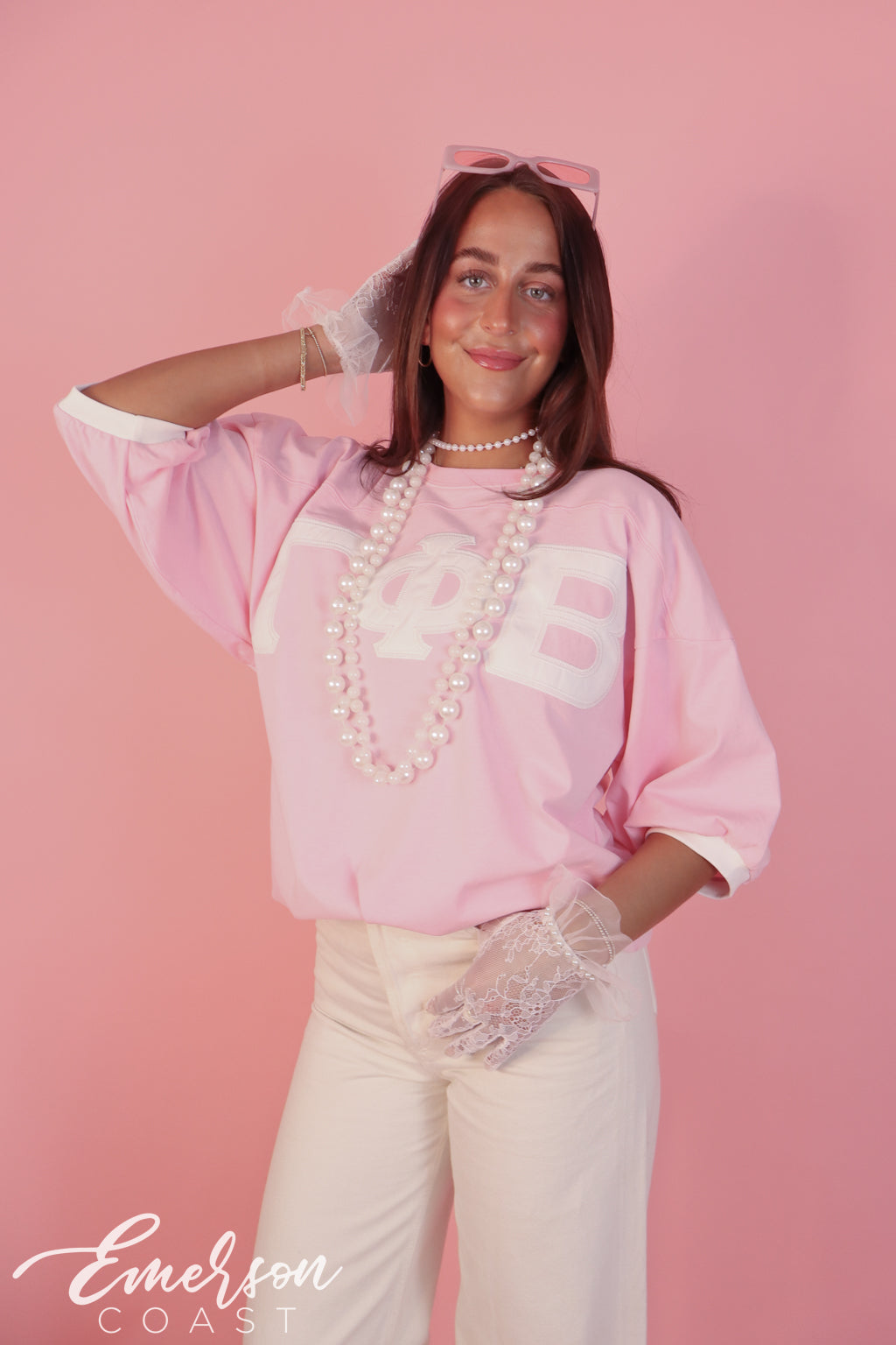 Gamma Phi Beta Light Pink Letter Jersey