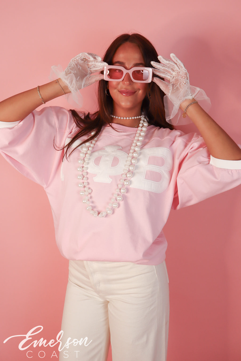 Gamma Phi Beta Light Pink Letter Jersey