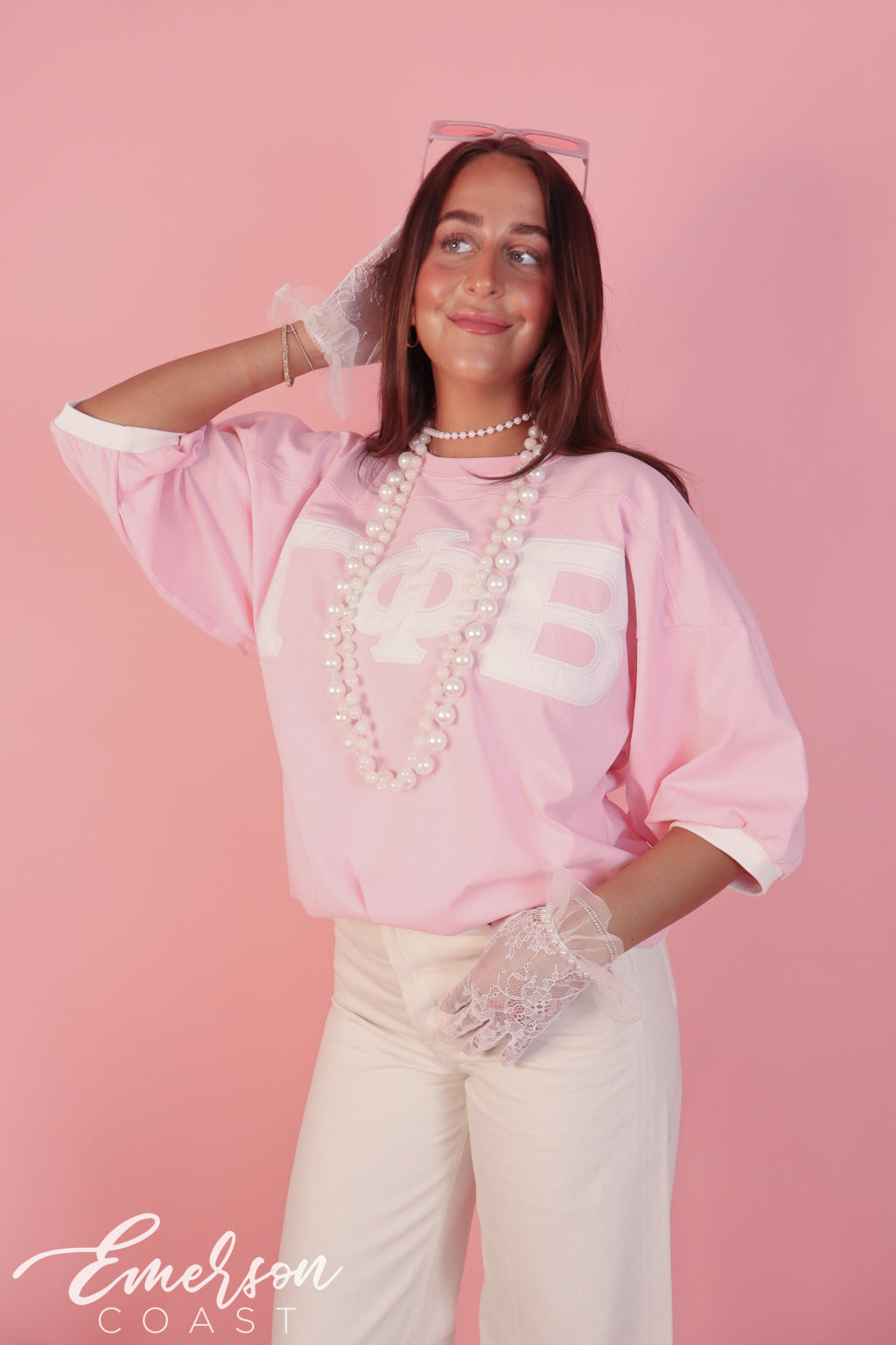 Gamma Phi Beta Light Pink Letter Jersey