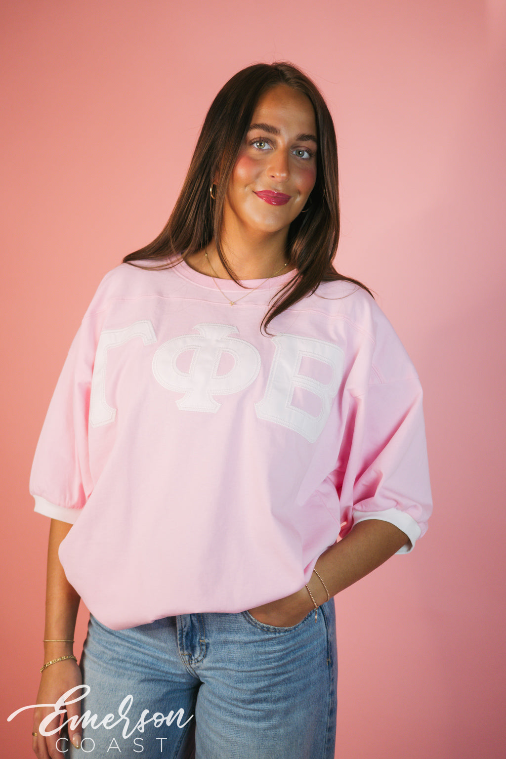 Gamma Phi Beta Light Pink Letter Jersey
