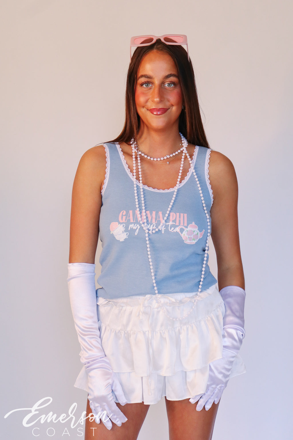 Gamma Phi Cup Of Tea Bid Day Lace Tank
