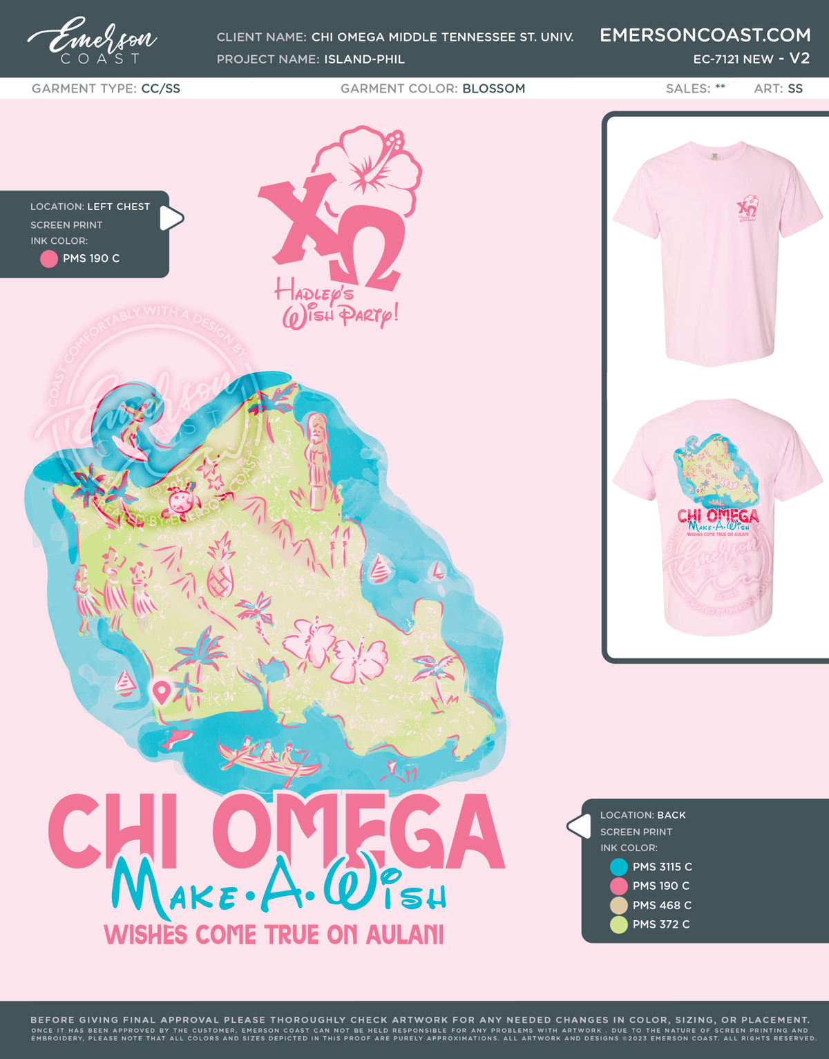 EC-7121 NEW Chi Omega Middle Tennessee State University Island-PHIL