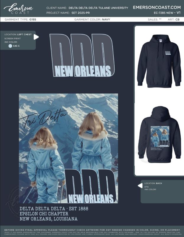 EC-7285 NEW Delta Delta Delta Tulane University Set 2025-PR - Hoodie