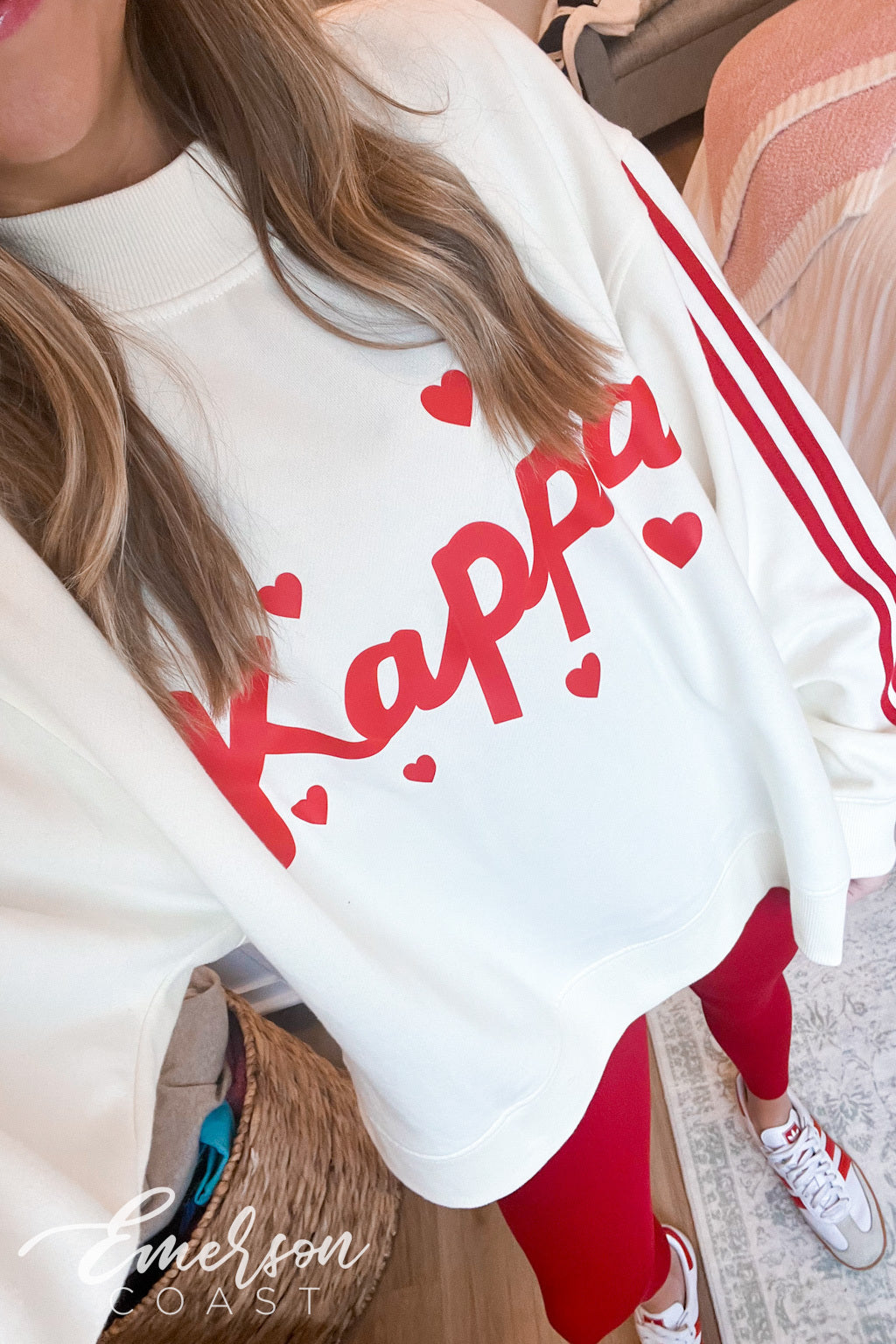 Kappa White and Red Heart Crewneck