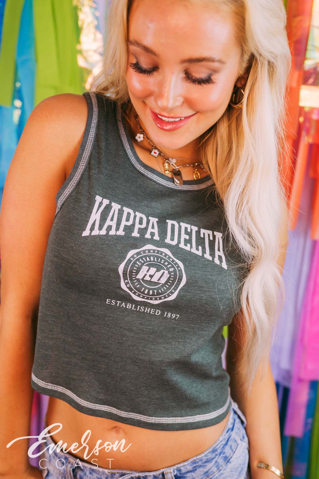 Kappa Delta Varsity Heather Green Stitched Tank