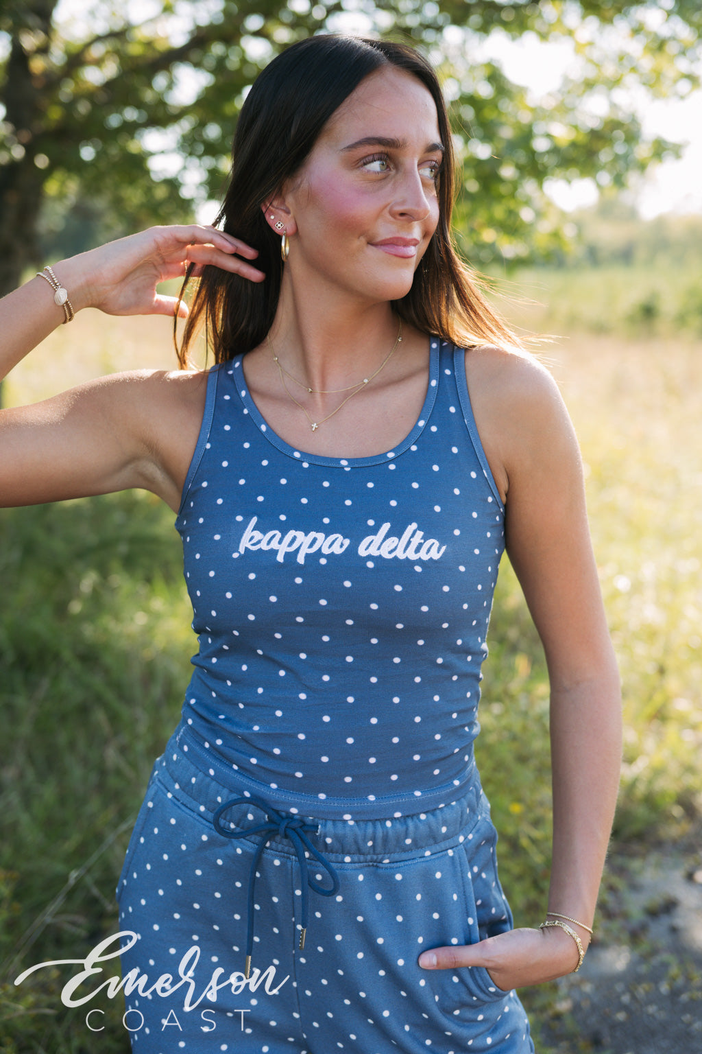 Kappa Delta Embroidered Polka Dot Tank & Pants Set