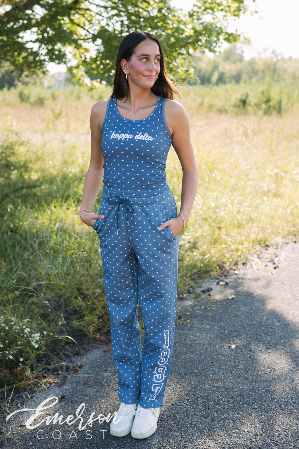 Kappa Delta Embroidered Polka Dot Tank & Pants Set