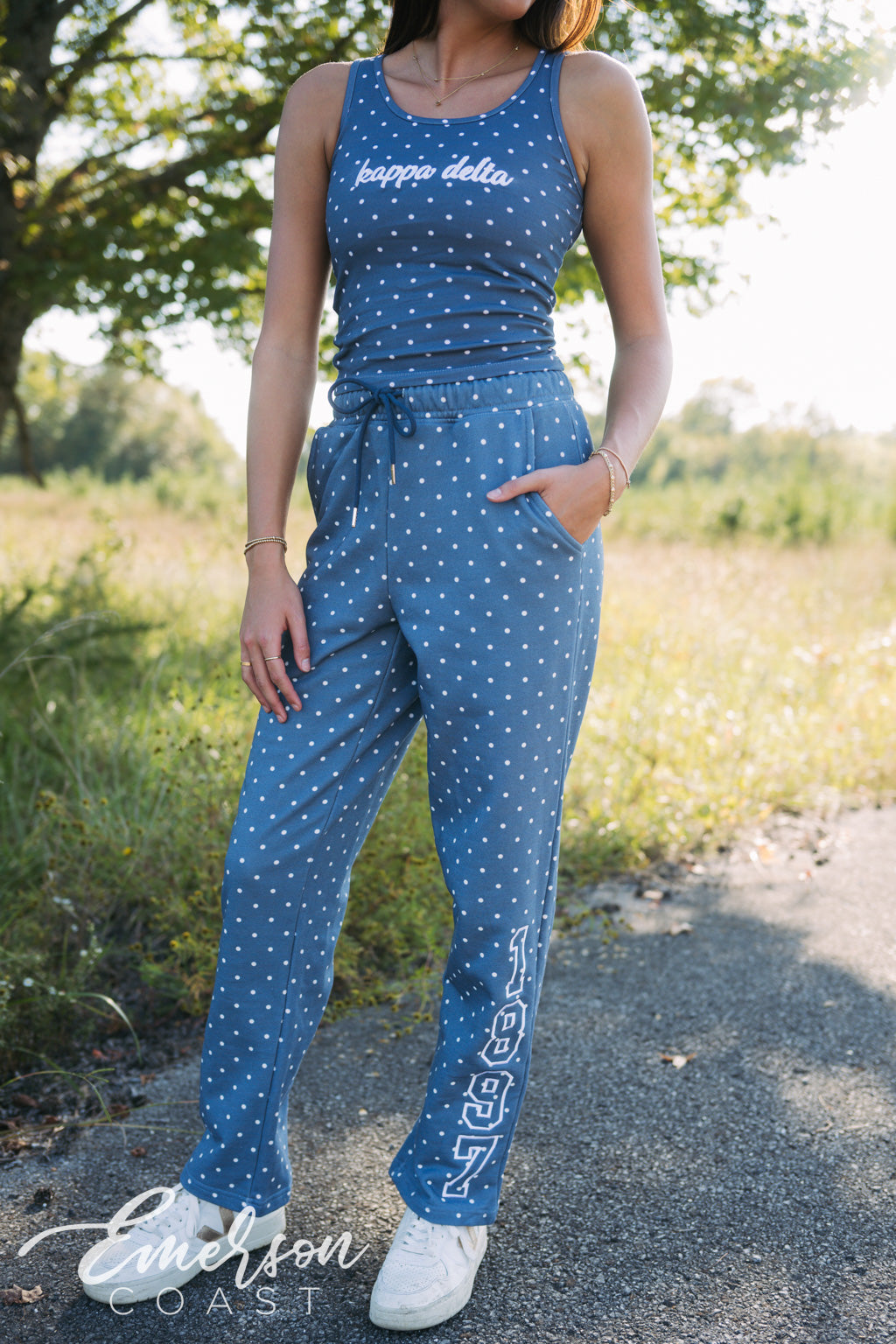 Kappa Delta Embroidered Polka Dot Tank & Pants Set