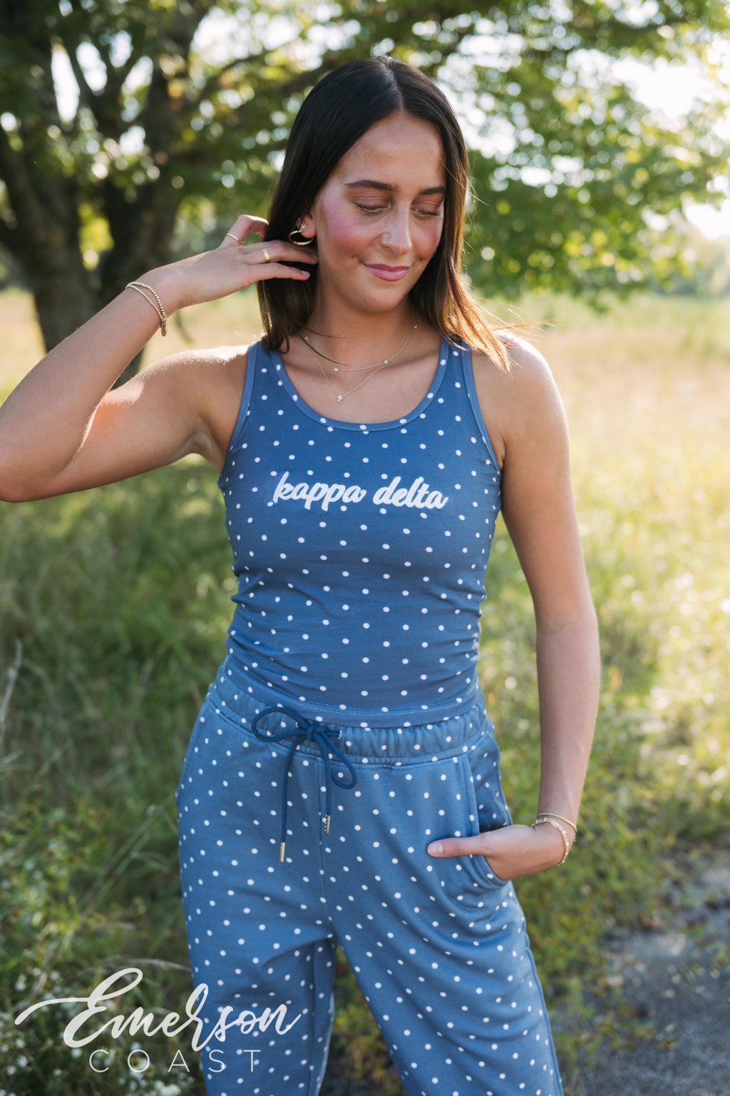 Kappa Delta Embroidered Polka Dot Tank & Pants Set
