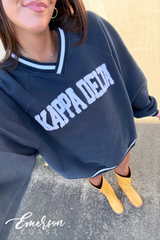 Kappa Delta Towel Embroidered Letterman Vneck