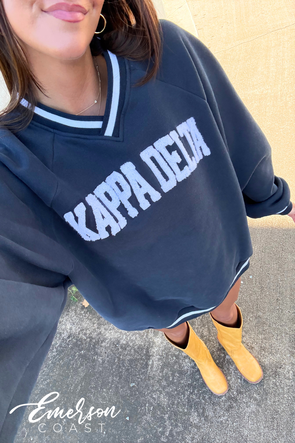 Kappa Delta Towel Embroidered Letterman Vneck