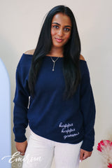 Kappa Navy Embroidered Off Shoulder Sweater