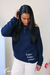 Kappa Navy Embroidered Off Shoulder Sweater