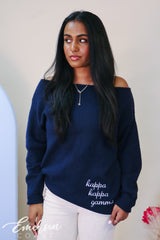 Kappa Navy Embroidered Off Shoulder Sweater