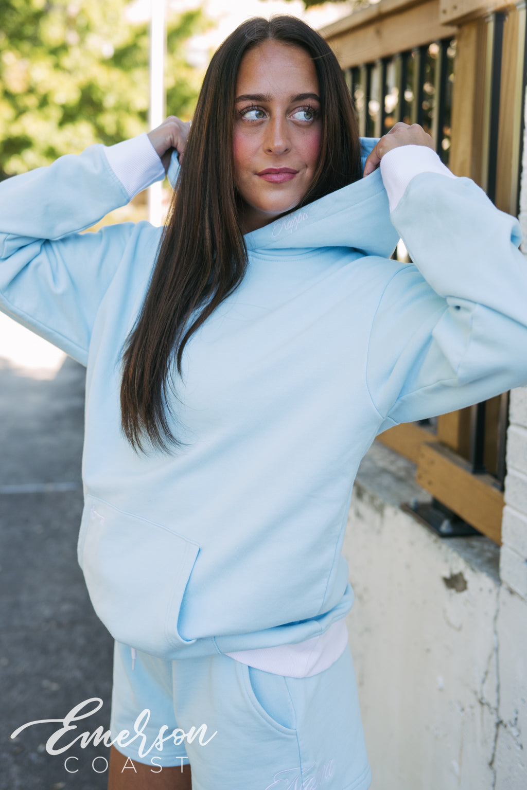 Kappa Light Blue Minimalist Embroidered Hoodie Set