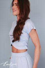 Blue Sorority Crossover Short Sleeve Top & Jogger Set