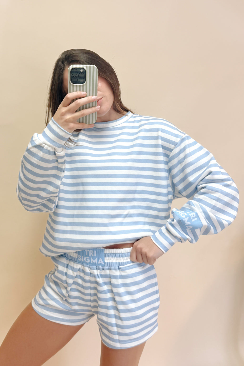 Tri Sigma Light Blue Striped Set