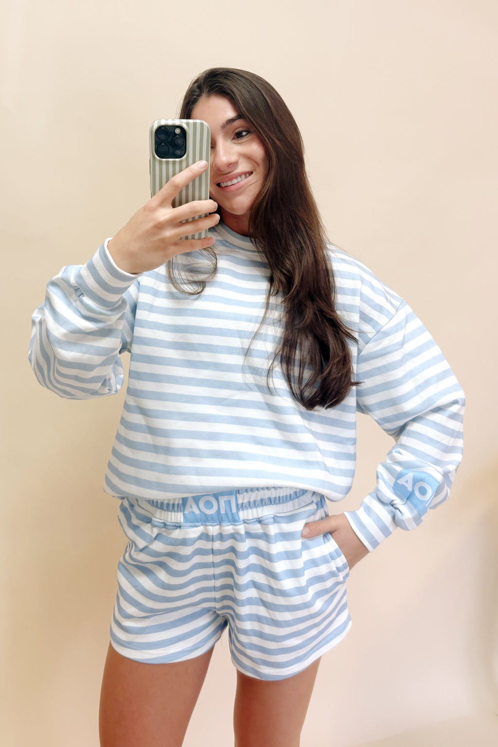 Alpha Omicron Pi Light Blue Striped Patch Set