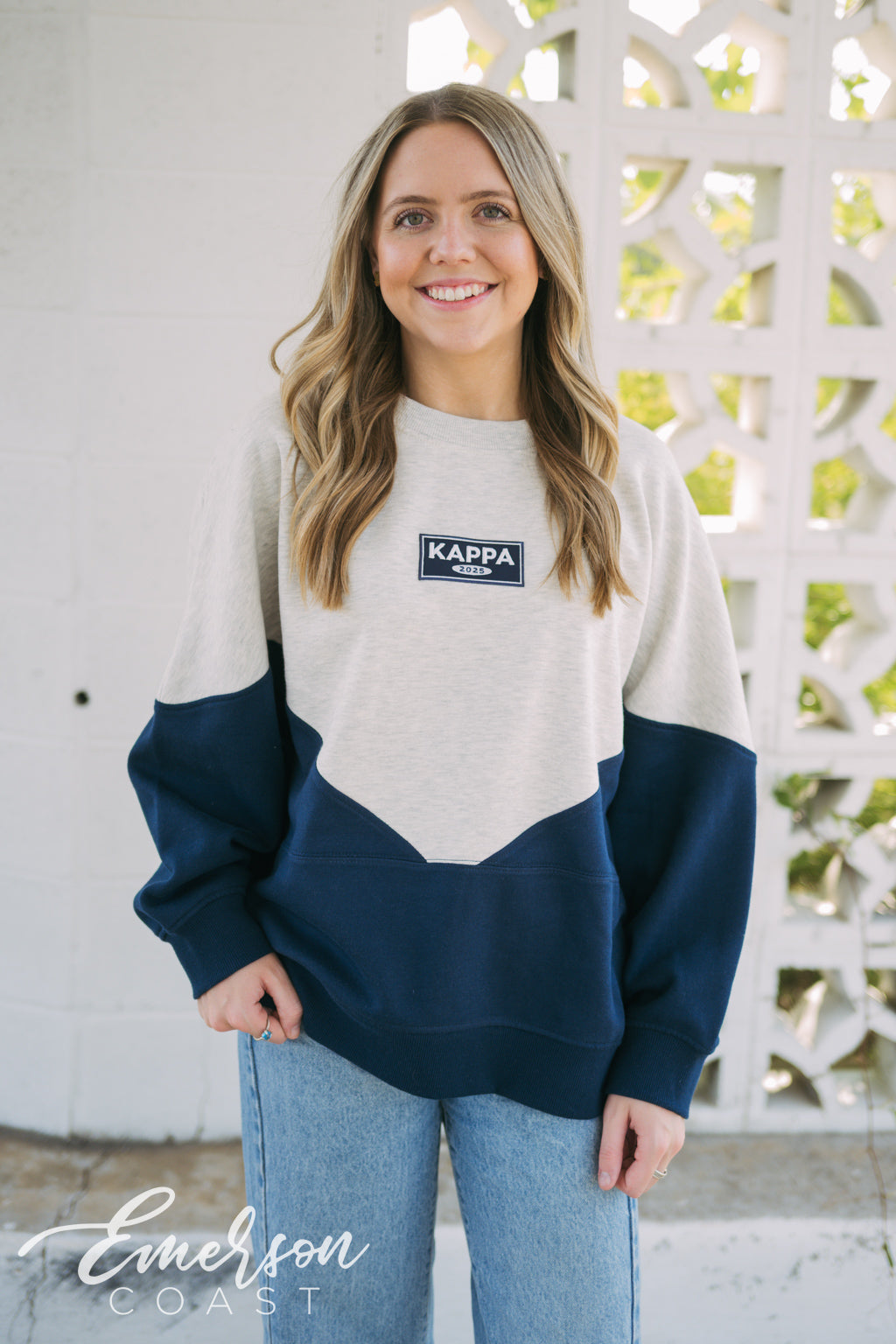 Kappa Embroidered Patch Half and Half Pullover Sweatshirt