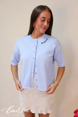 Kappa Light Blue Embroidered Short Sleeve Cardigan