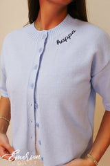 Kappa Light Blue Embroidered Short Sleeve Cardigan