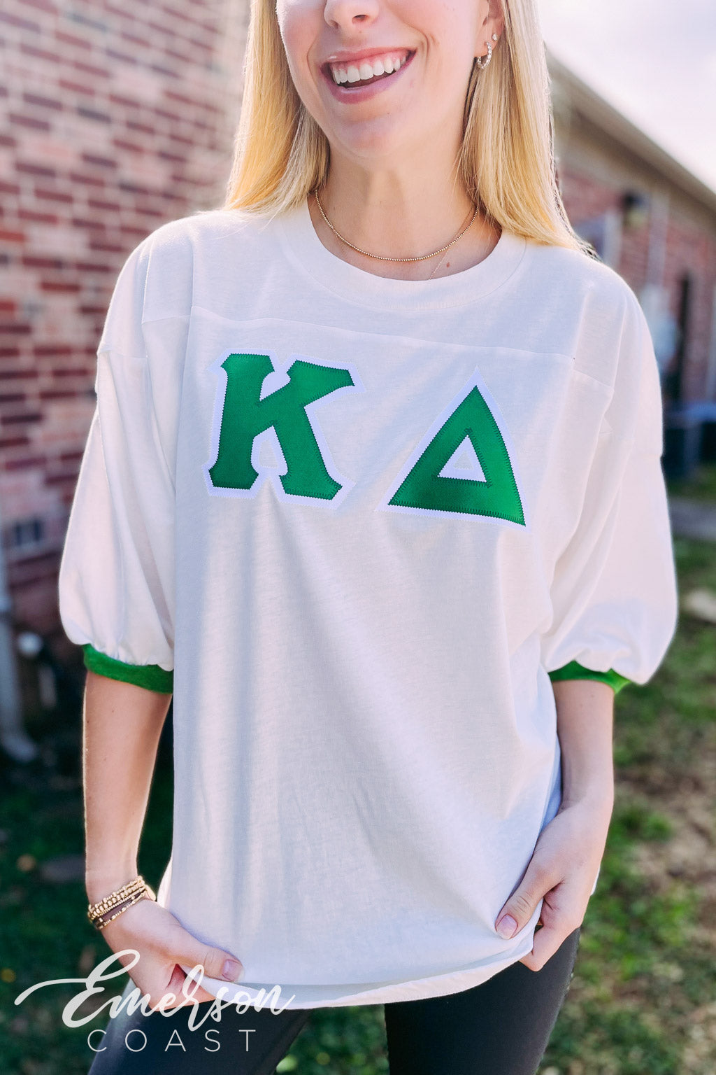 Kappa Delta Green and White Letter Jersey