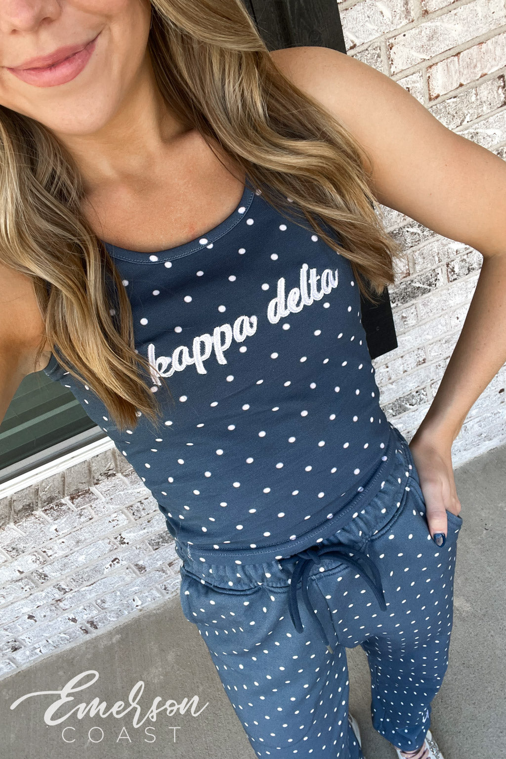 Kappa Delta Embroidered Polka Dot Tank & Pants Set
