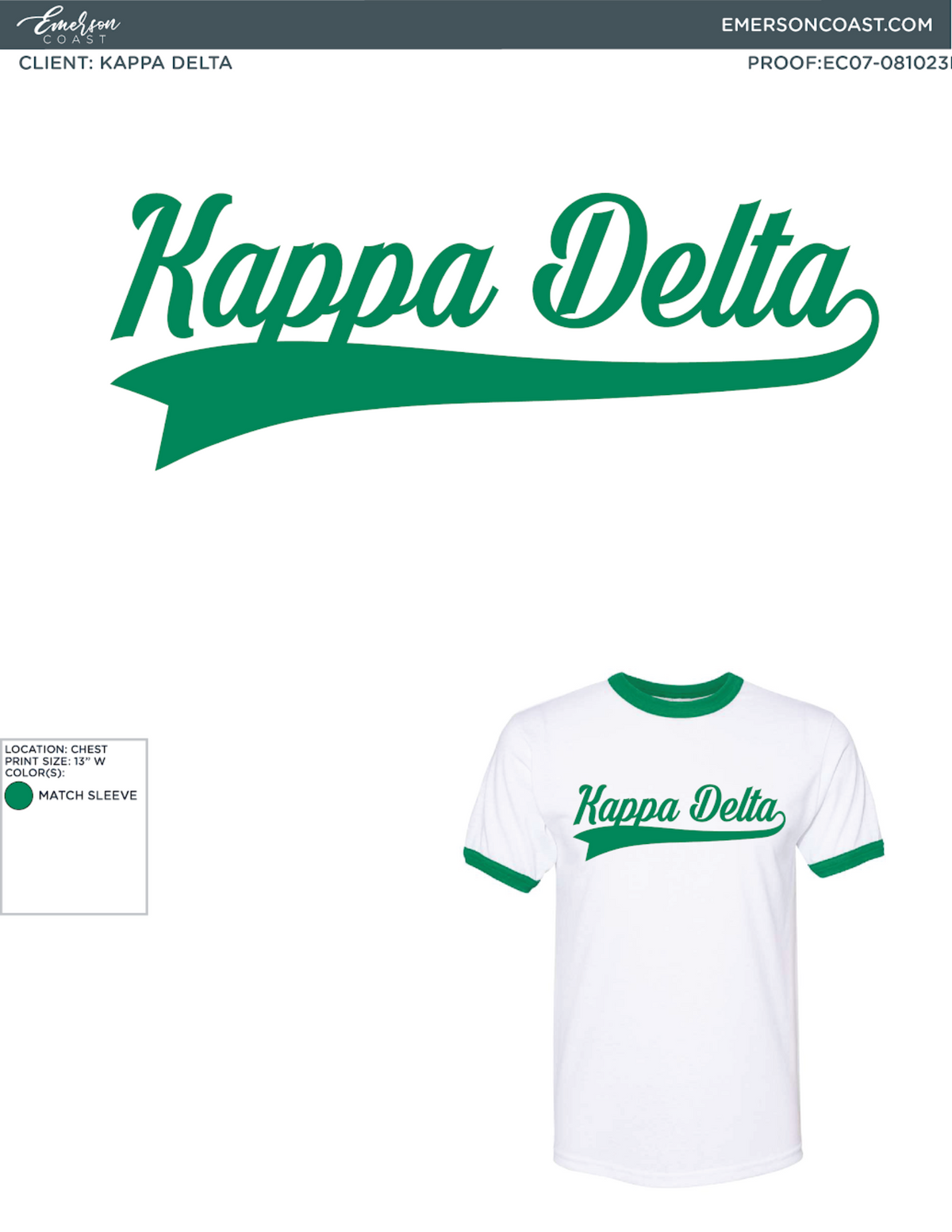 Kappa Delta Green and White Ringer Tee