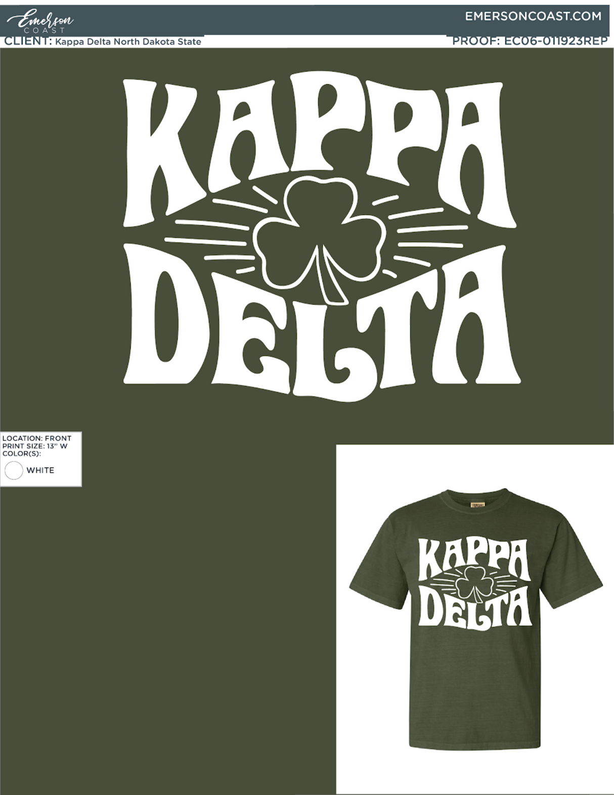 Kappa Delta Forest Green Greek Shamrock Tee
