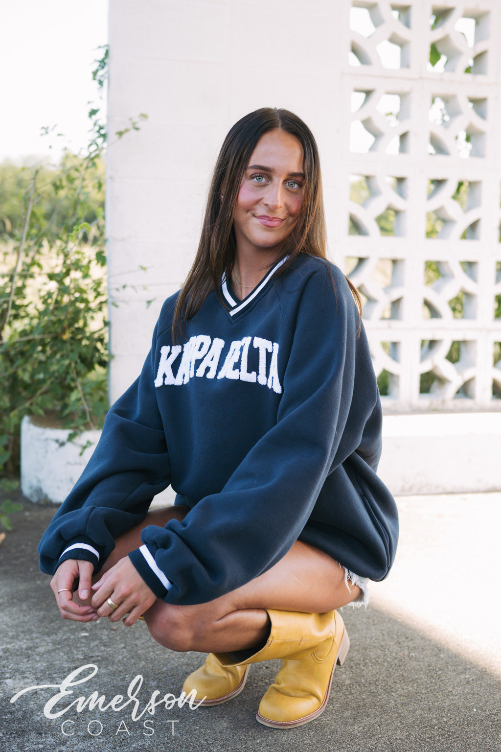 Kappa Delta Towel Embroidered Letterman Vneck