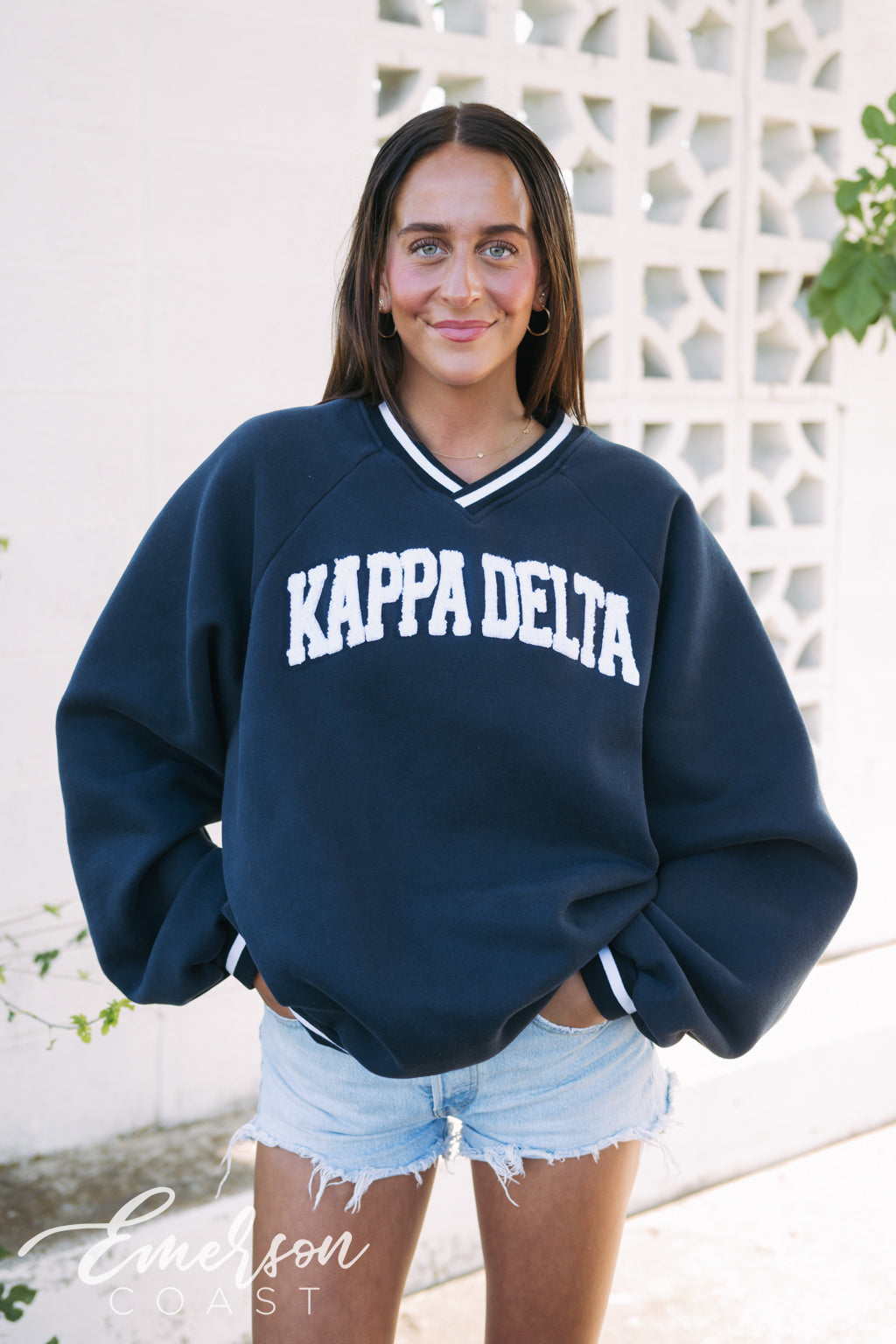 Kappa Delta Towel Embroidered Letterman Vneck