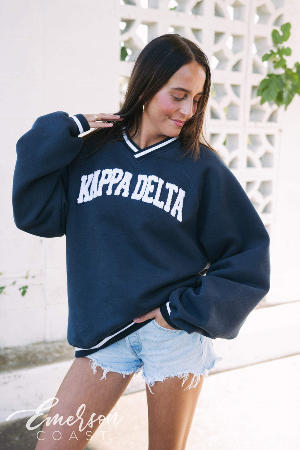 Kappa Delta Towel Embroidered Letterman Vneck