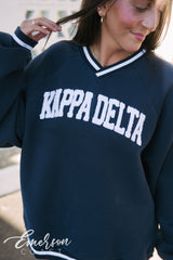 Kappa Delta Towel Embroidered Letterman Vneck