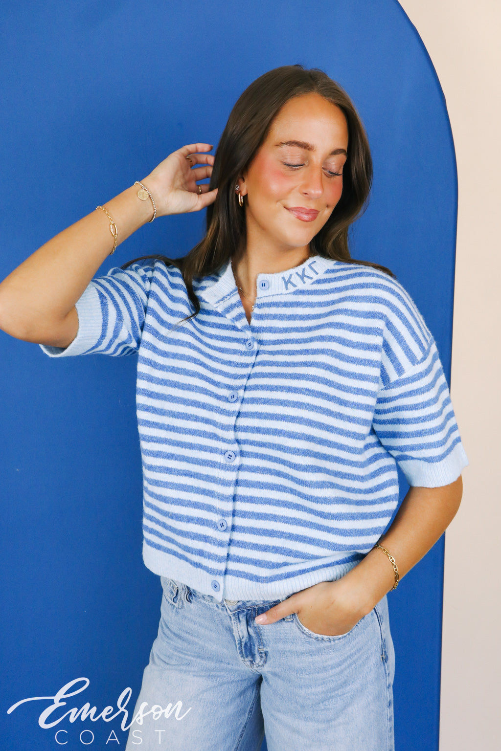 Kappa Blue Striped Short Sleeve Cardigan