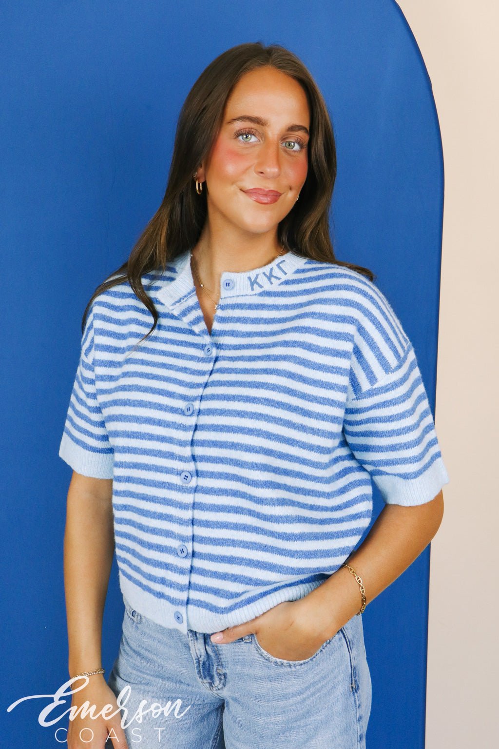Kappa Blue Striped Short Sleeve Cardigan