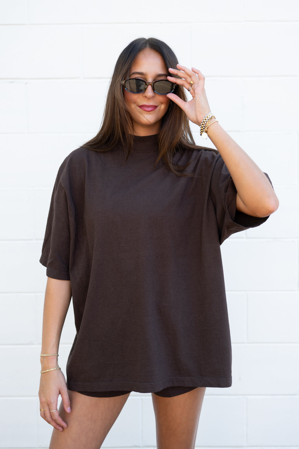 LA Apparel Mock Neck Tee And Shorts Set