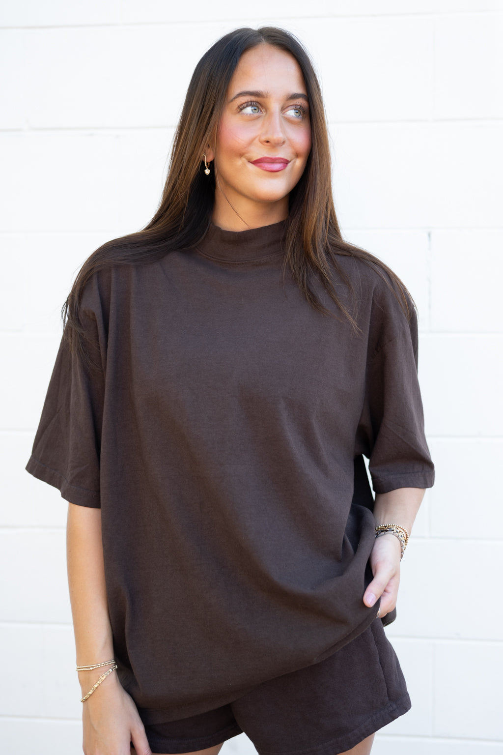 LA Apparel Mock Neck Tee And Shorts Set