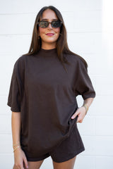 LA Apparel Mock Neck Tee And Shorts Set