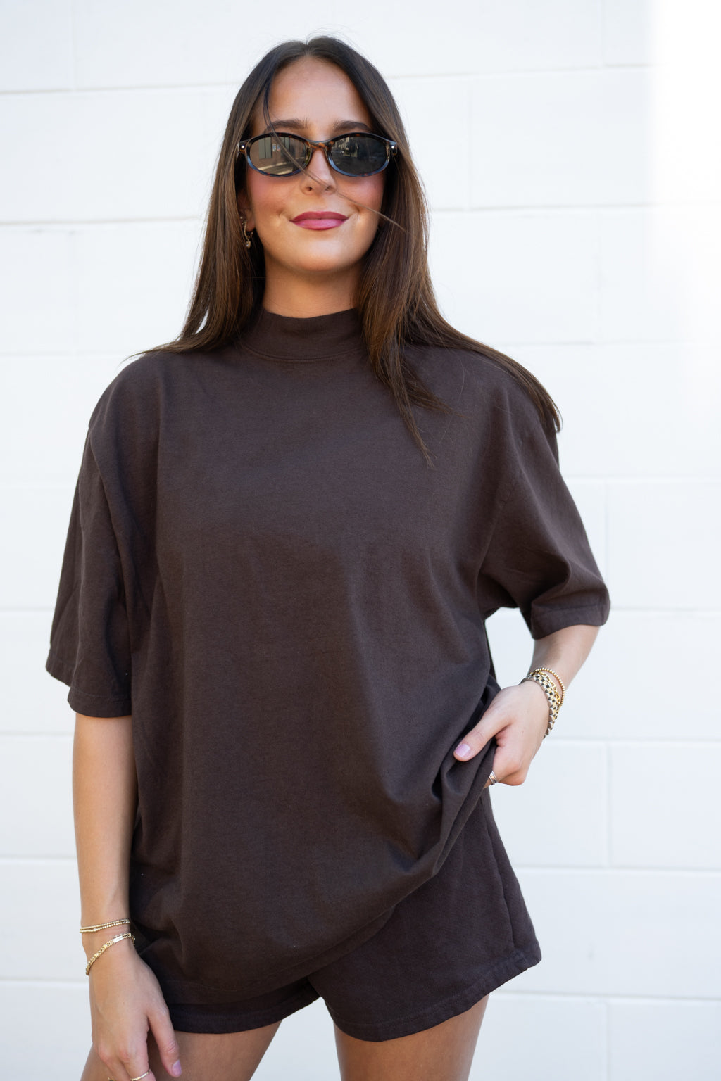 LA Apparel Mock Neck Tee And Shorts Set