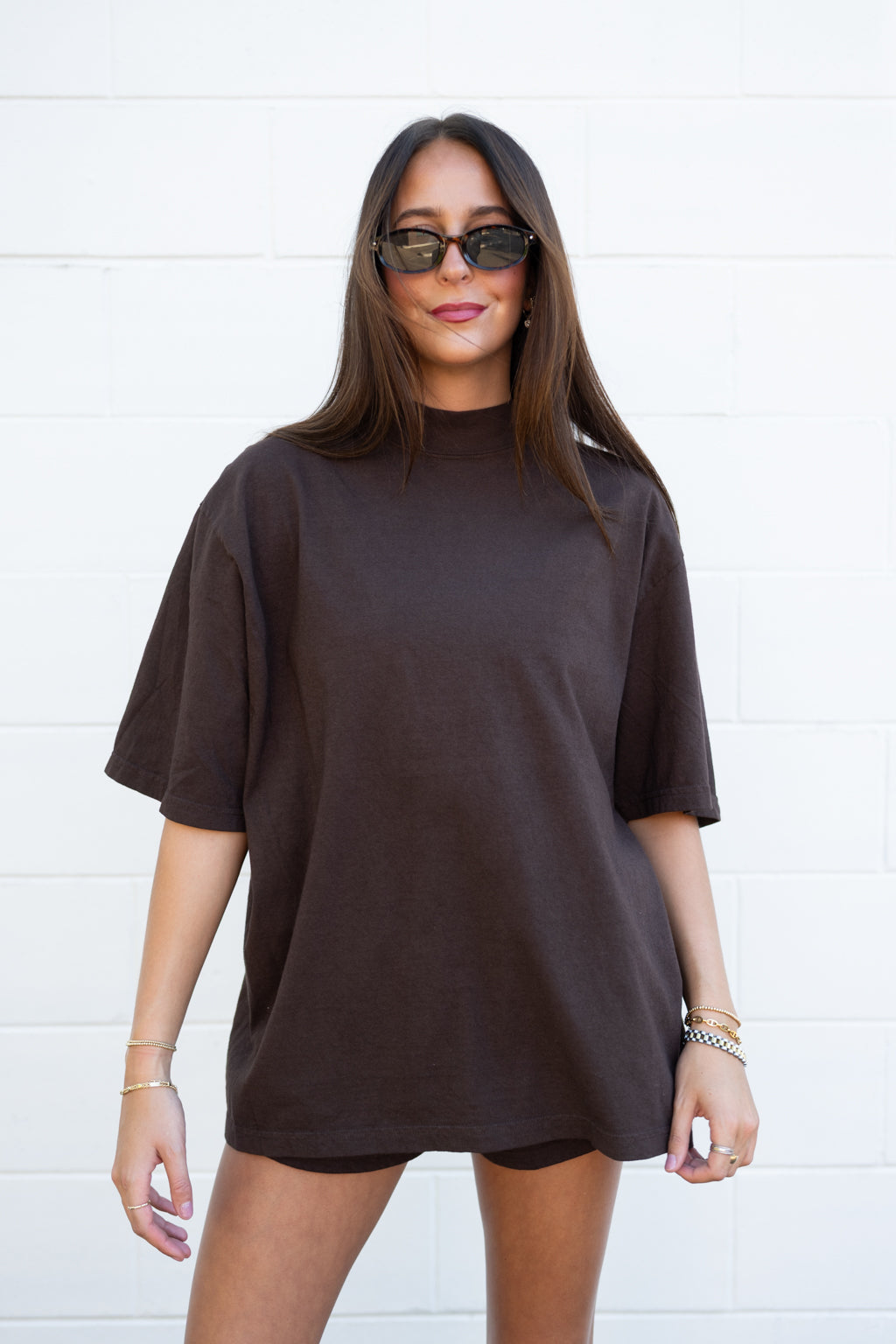 LA Apparel Mock Neck Tee And Shorts Set