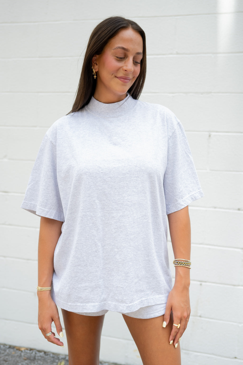 LA Apparel Mock Neck Tee And Shorts Set