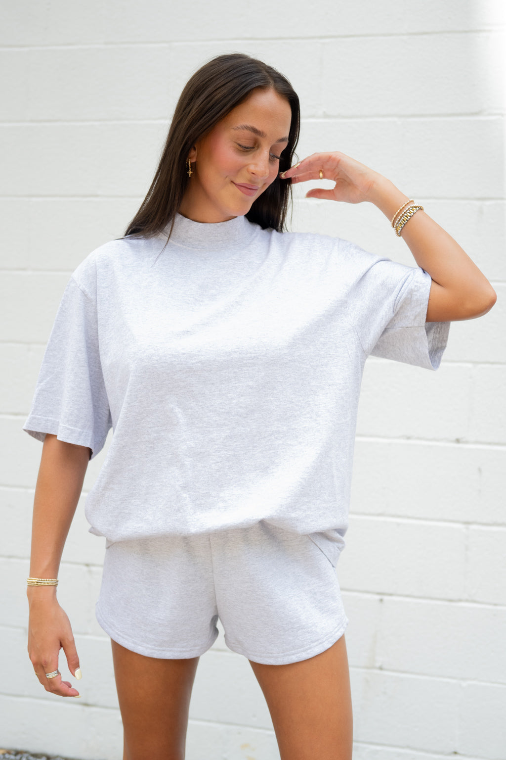 LA Apparel Mock Neck Tee And Shorts Set