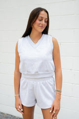 LA Apparel Cropped V-neck Vest and Shorts Set