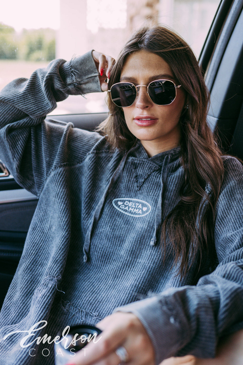 Delta Gamma Roadtrip Charcoal Corduroy Hoodie