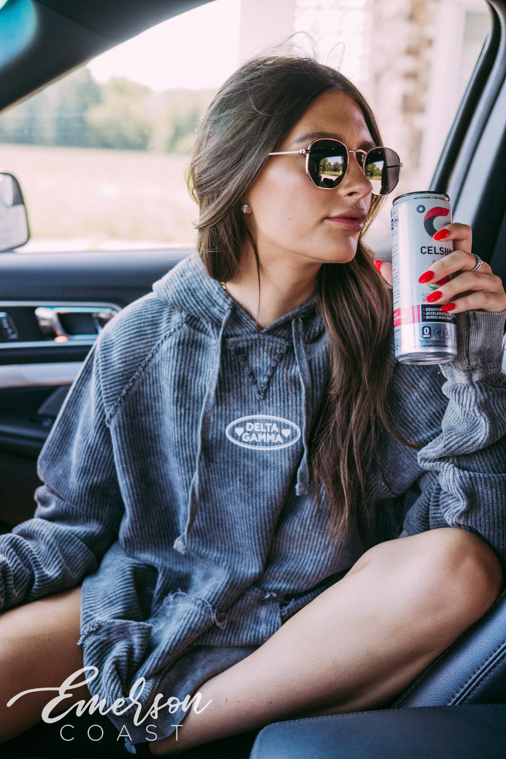Delta Gamma Roadtrip Charcoal Corduroy Hoodie