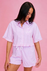 Sorority Short Sleeve Striped Ruffle Pajamas