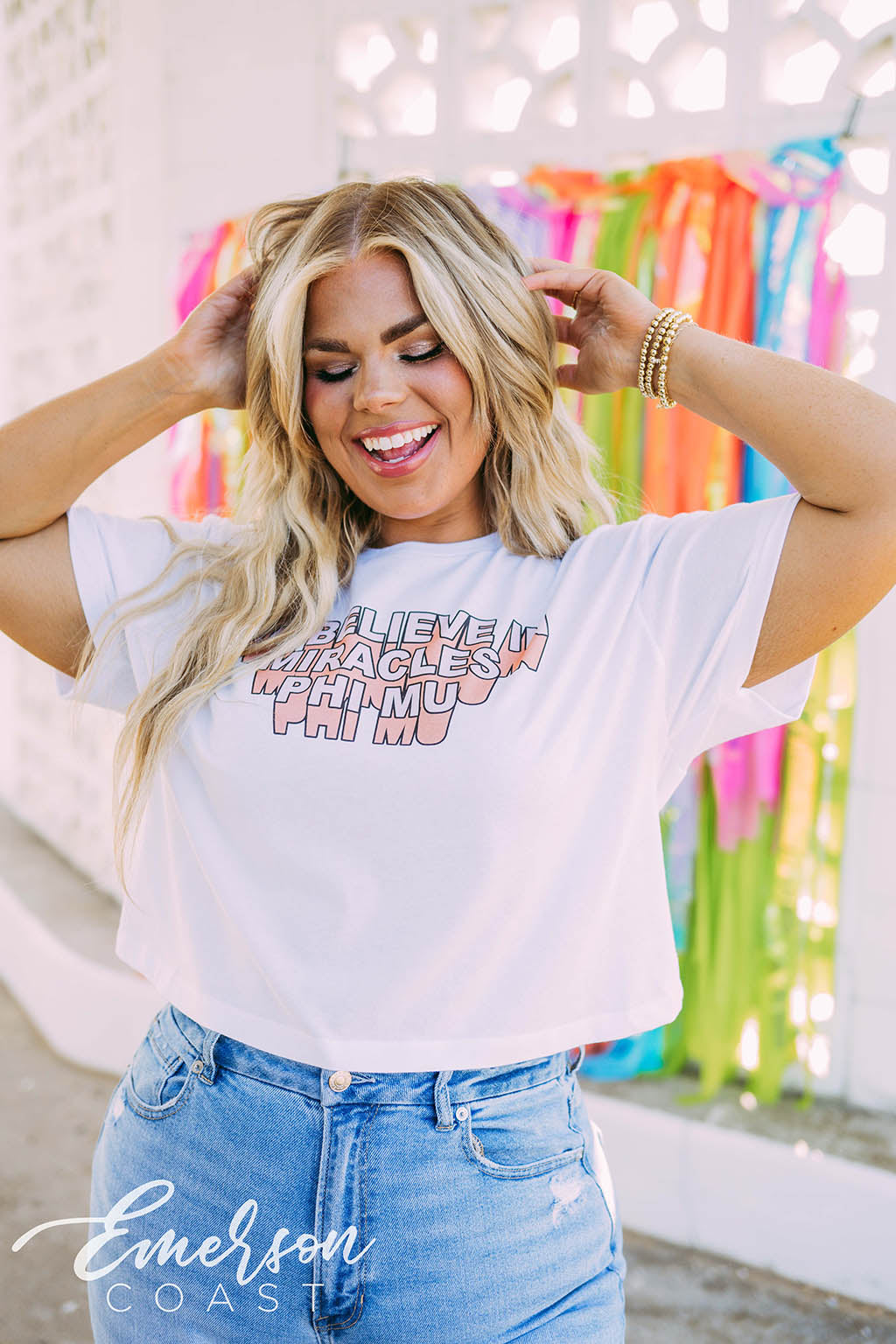 Phi Mu We Believe In Miracles Crop Tee