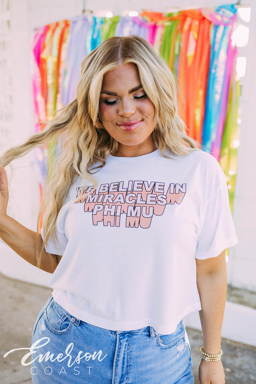 Phi Mu We Believe In Miracles Crop Tee